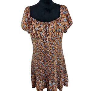 WILD FABLE Women's Midi Dress Medium Floral Polyester Ruffled Smocked Brown